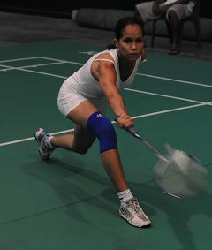 Ah-Wan in action in the ladies� singles final 